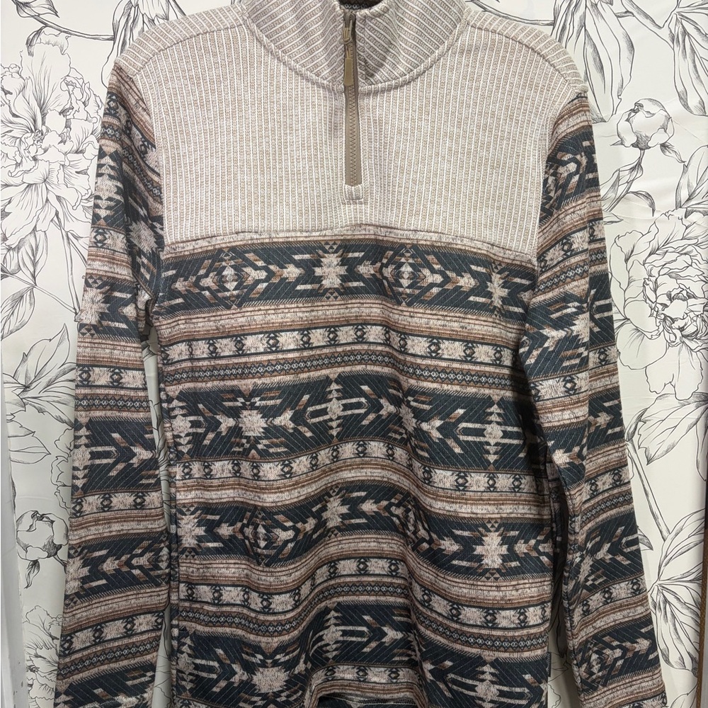 EUC Men's Geometric Quarter Zip Sweater - Beiges, Tans, and Black